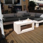 Lounge-Bank Polster 10 cm stark anthrazit Möbel in Bauholz Fichte geschliffen und geölt in white-wash